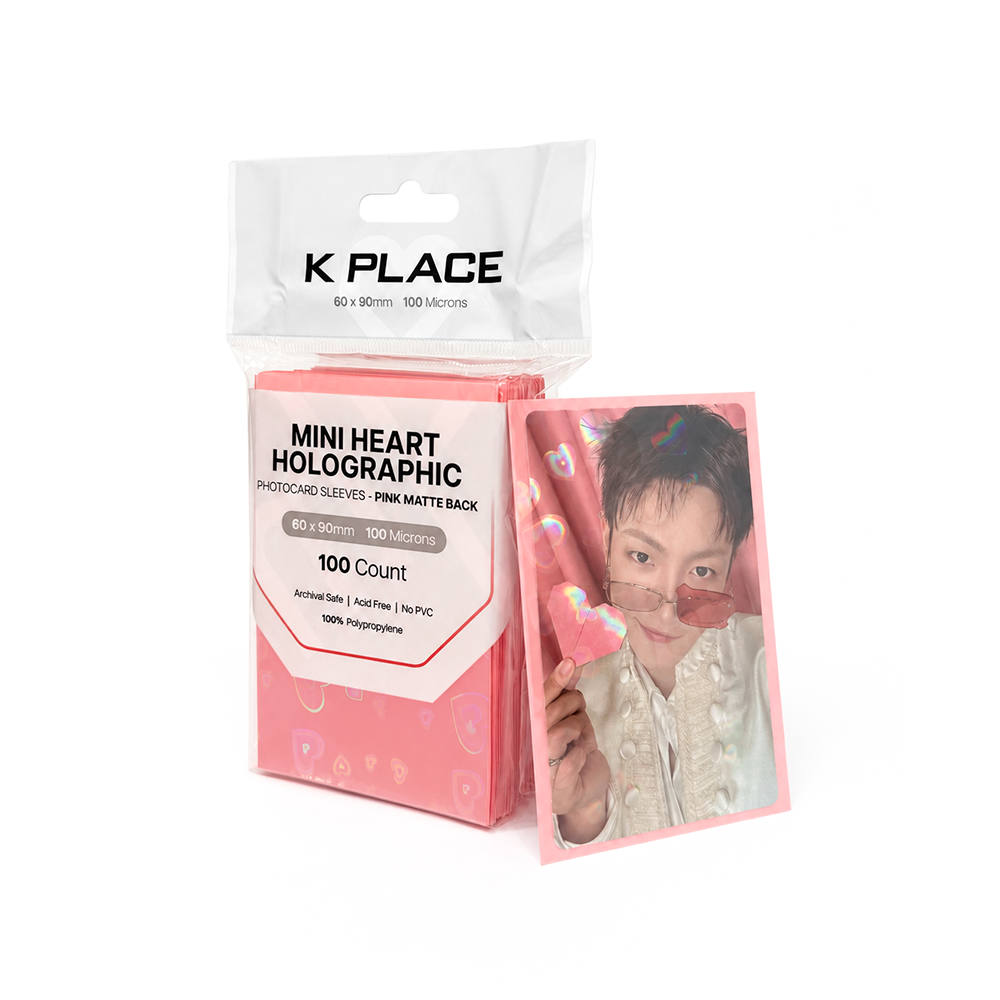 Heart Holographic Photocard Sleeves Pink Matte Back 60 × 90mm 100 Microns 100 Count - Main Image 3