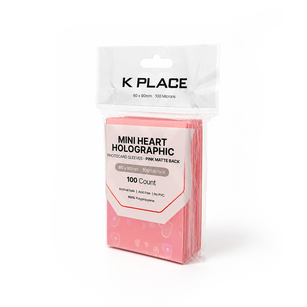 Heart Holographic Photocard Sleeves Pink Matte Back 60 × 90mm 100 Microns 100 Count - Main Image