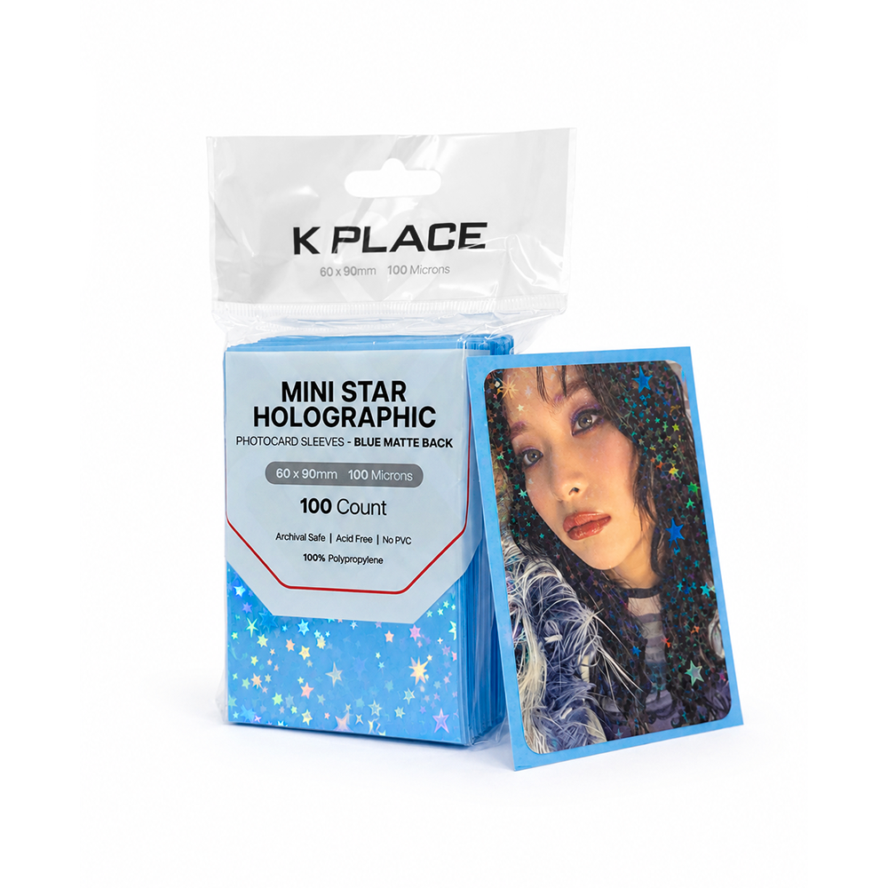 Mini Star Holographic Photocard Sleeves Blue Matte Back 60 × 90mm 100 Microns 100 Count - Main Image 3