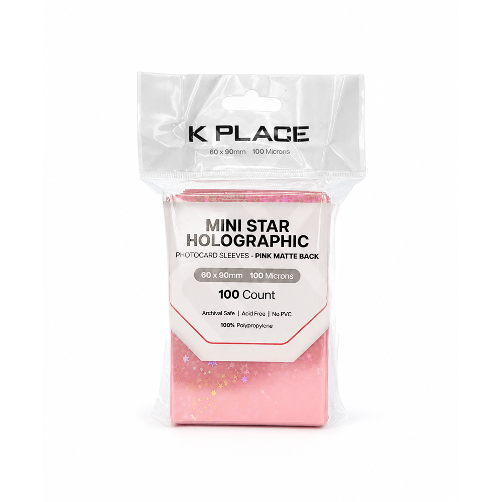 Mini Star Holographic Photocard Sleeves Pink Matte Back 60 × 90mm 100 Microns 100 Count - Main Image