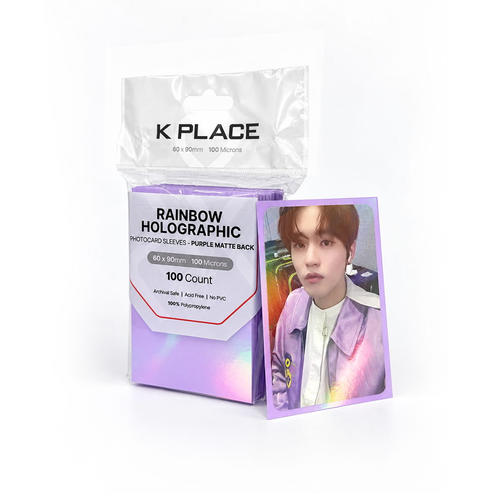 Rainbow Holographic Photocard Sleeves Purple Matte Back 60 × 90mm 100 Microns 100 Count - Main Image 3