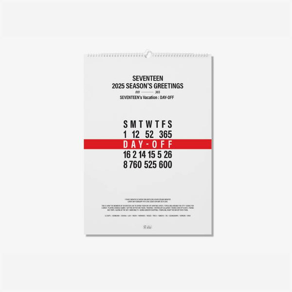 適切な価格 SEVENTEEN - [DAY-OFF Calendar Wall Greetings Season's 2025 K-POP・アジア
