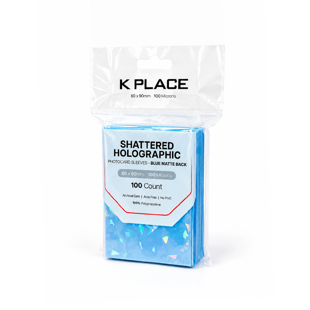 Shattered Holographic Photocard Sleeves Blue Matte Back 60 × 90mm 100 Microns 100 Count - Main Image