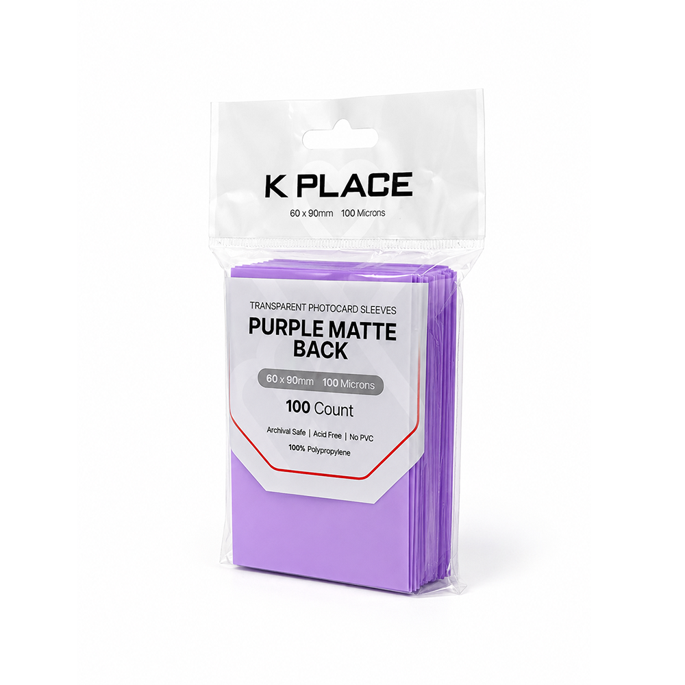 Transparent Photocard Sleeves Purple Matte Back 60 x 90mm 100 Microns 100 Count - Main Image