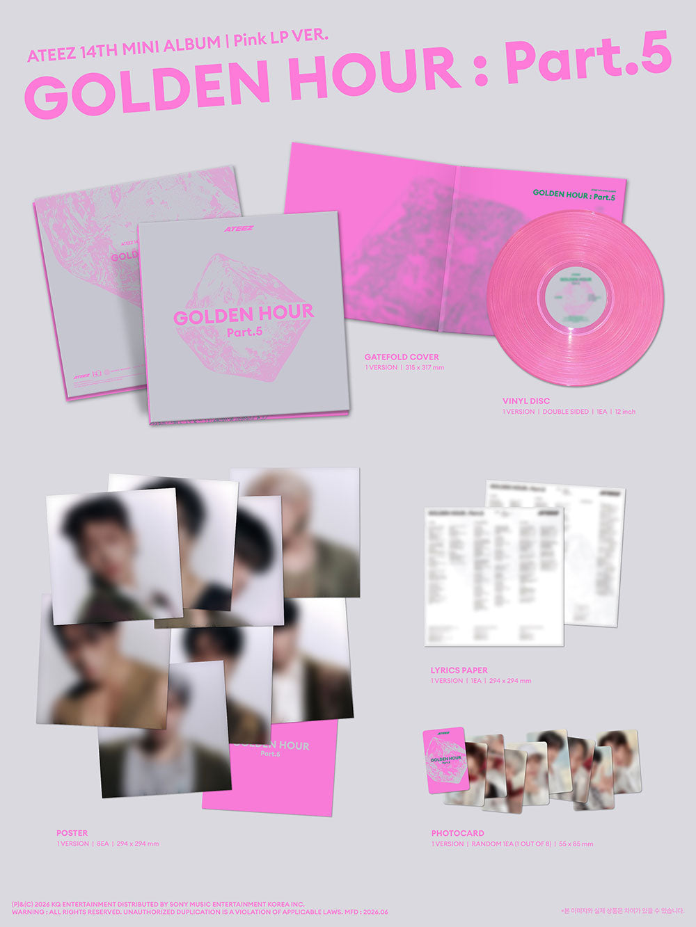 ATEEZ - GOLDEN HOUR : Part.5 [14th Mini Album - Pink LP Ver.] gallery image 1