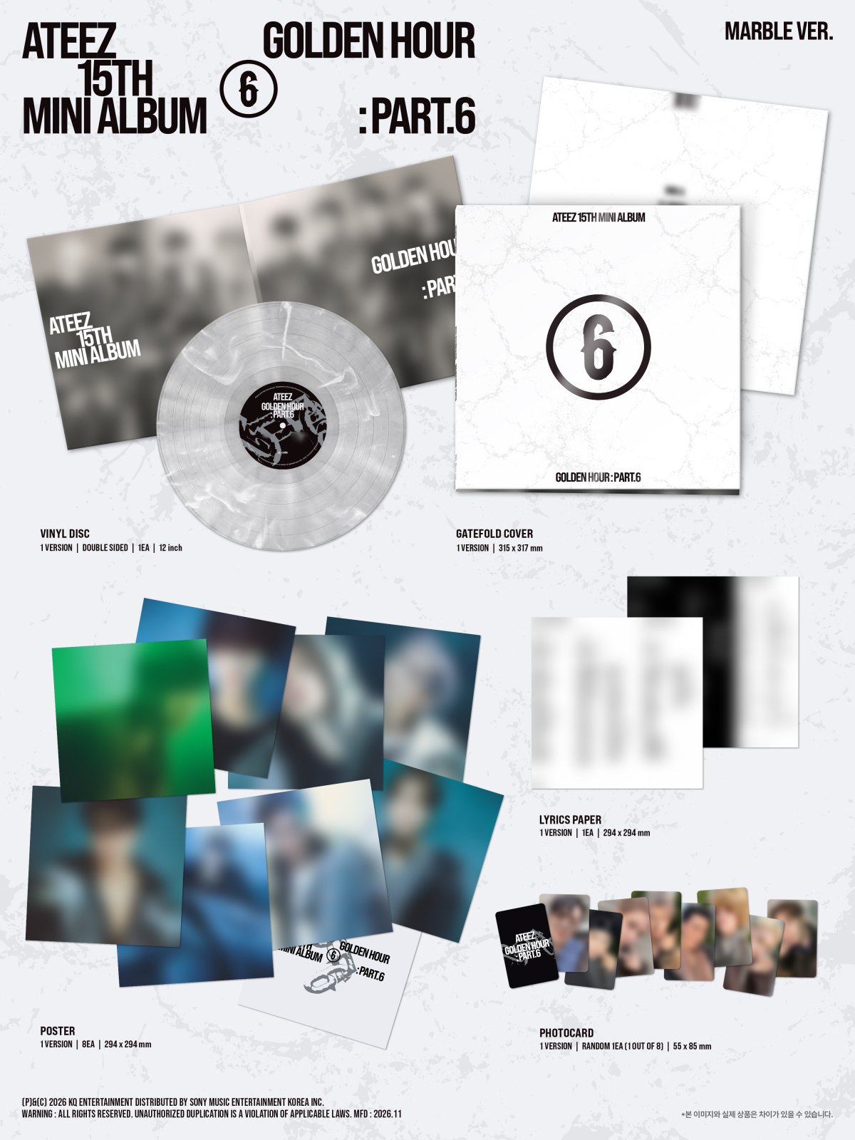 [PRE-ORDER] ATEEZ - GOLDEN HOUR : Part.6 [15th Mini Album - MARBLE Vinyl Ver.] gallery image 1