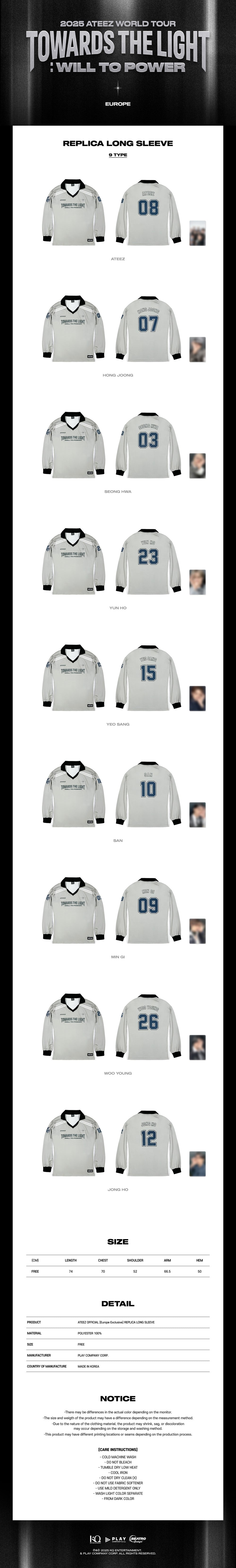 ATEEZ - Replica Long Sleeve [2025 World Tour 'TOWARDS THE LIGHT : WILL TO POWER' IN EUROPE POP-UP MD]