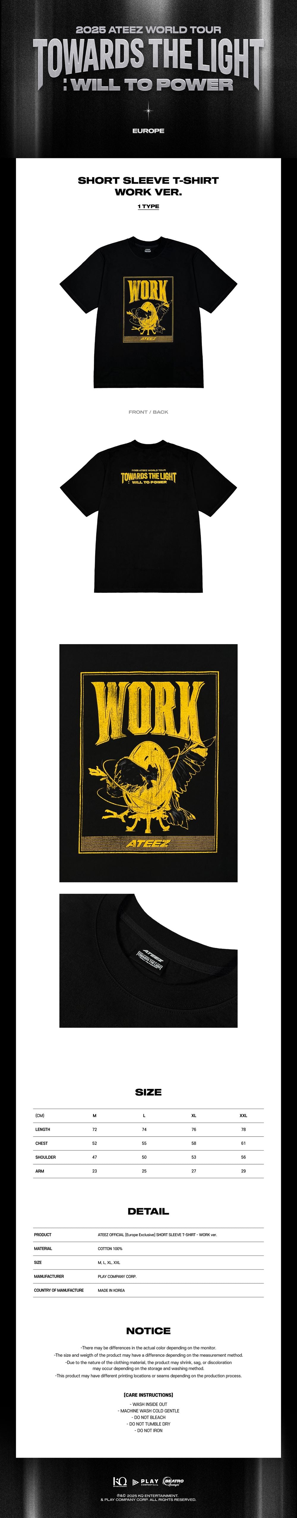 ATEEZ - Short Sleeve T-Shirt (WORK Ver.) [2025 World Tour 'TOWARDS THE LIGHT : WILL TO POWER' IN EUROPE POP-UP MD]