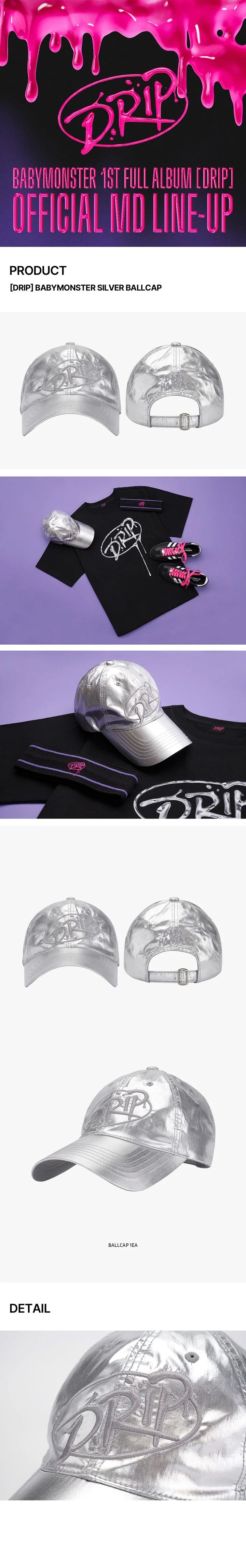 BABYMONSTER - Silver Ball Cap [1st Full Album 'DRIP' Official MD BABYMONSTER - Silver Ball Cap [1st Full Album 'DRIP' Official MD