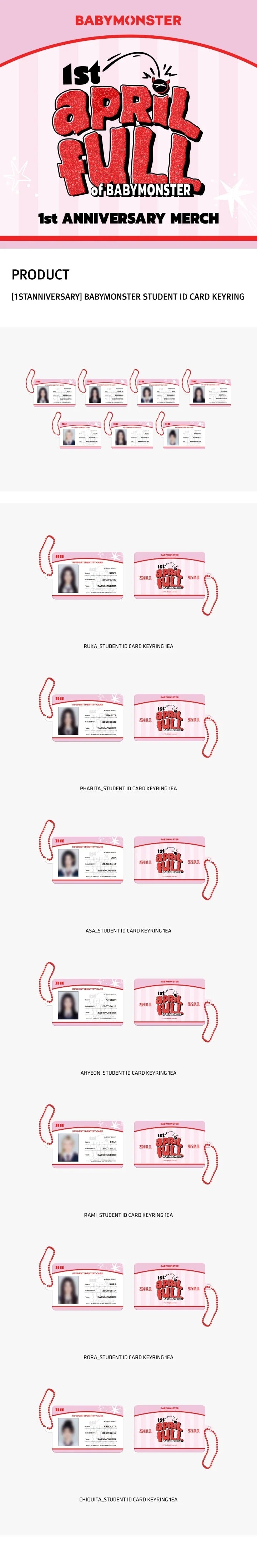 BABYMONSTER - Student ID Card Keyring ['1st April Full of BABYMONSTER' 1st Anniversary Official MD]