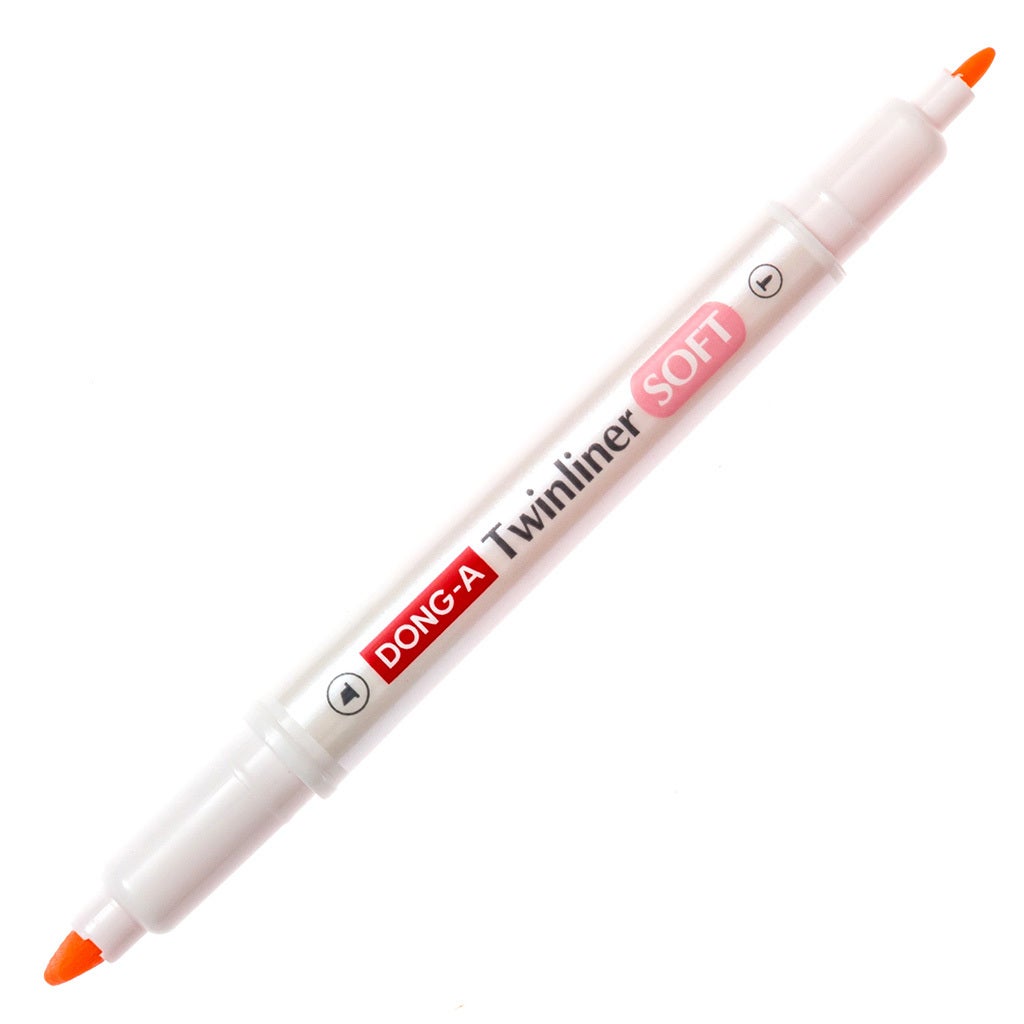 DONG-A Twinliner Double-Sided Highlighter - Coral Pink product image uncapped