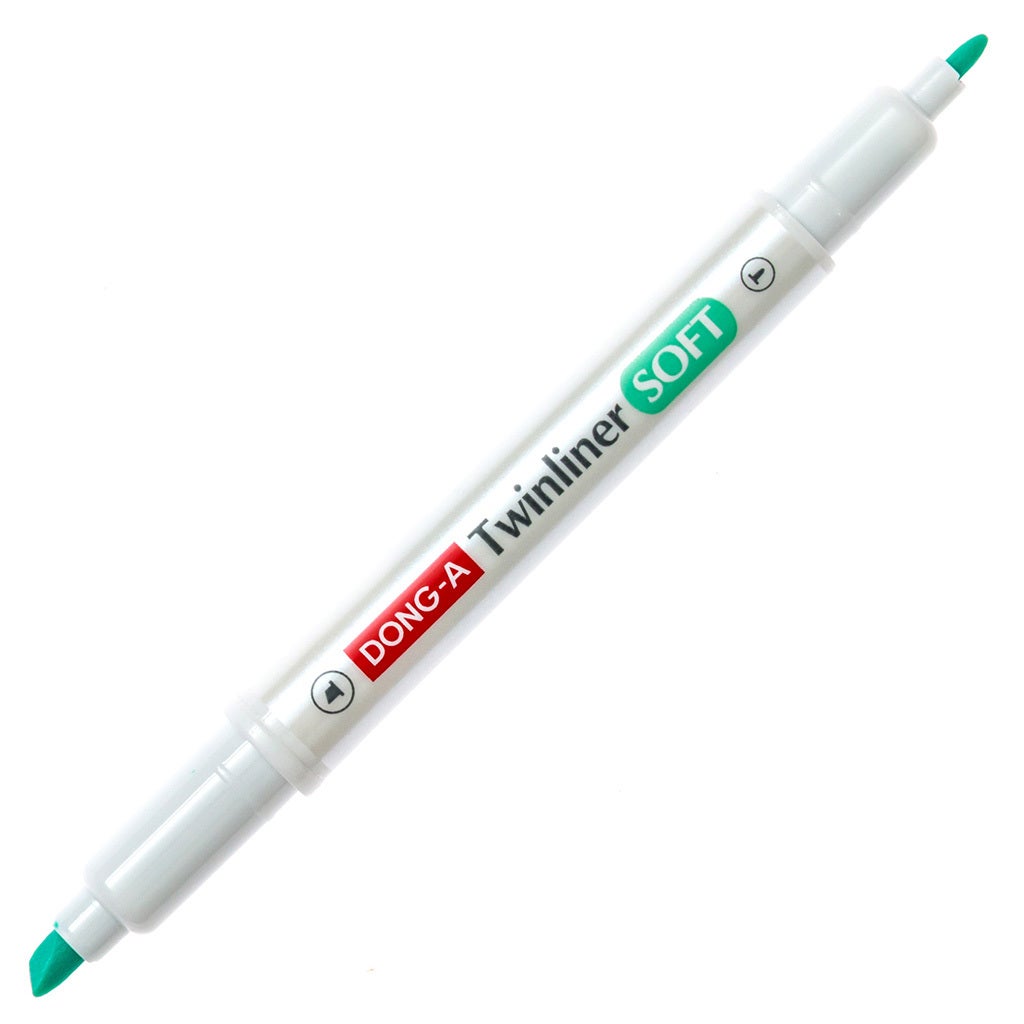 DONG-A Twinliner Double-Sided Highlighter - Emerald Green product image uncapped