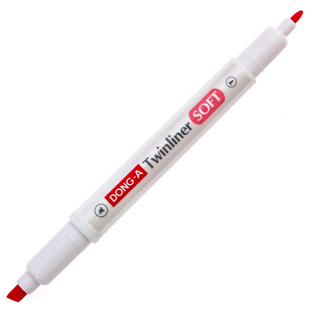 DONG-A Twinliner Double-Sided Highlighter - Red product image uncapped