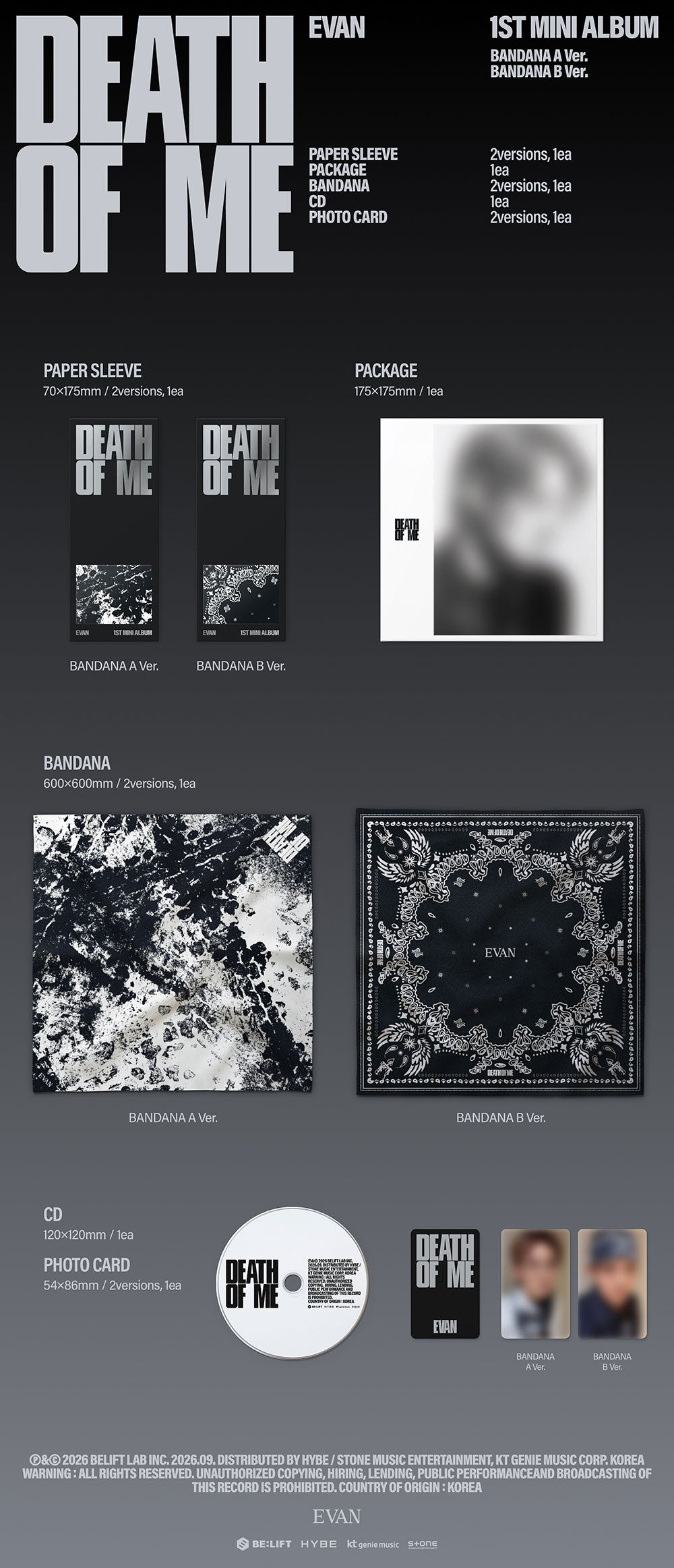 EVAN - DEATH OF ME [1st Mini Album - BANDANA Ver.] gallery image 1