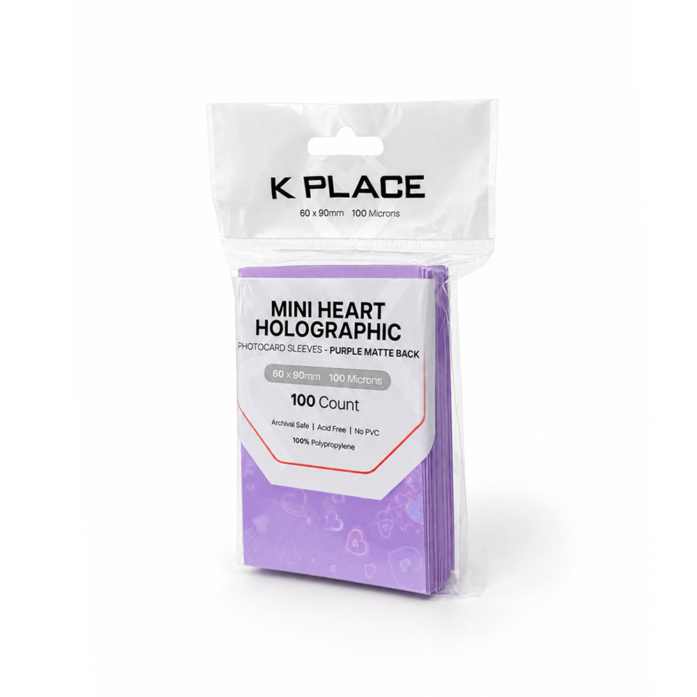 Heart Holographic Photocard Sleeves Purple Matte Back 60 × 90mm 100 Microns 100 Count - Main Image