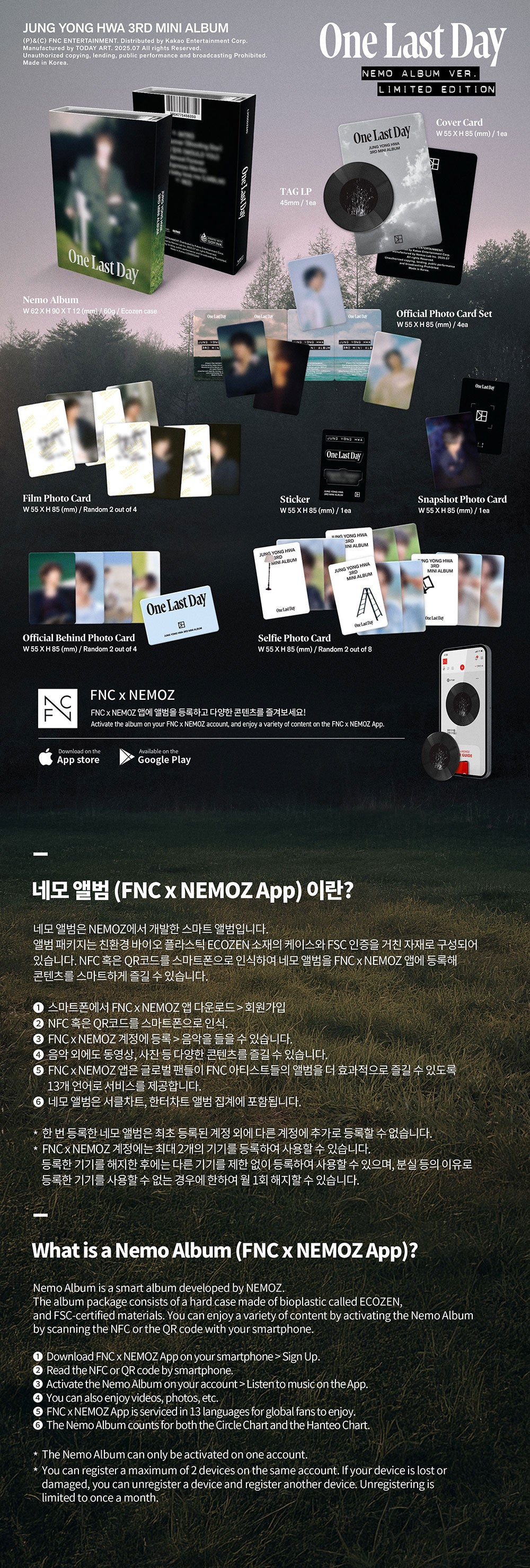 JUNG YONG HWA - One Last Day [3rd Mini Album - Nemo Ver.]
