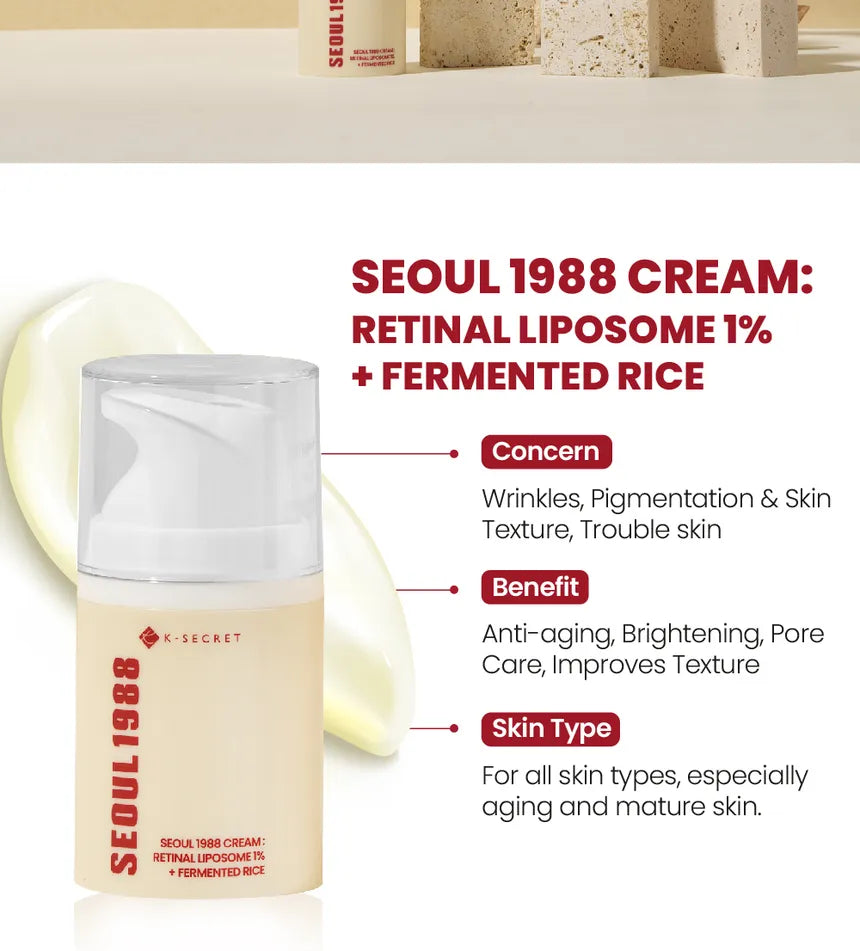KSECRET - SEOUL 1988 Cream : Retinal Lipsome 1% + Fermented Rice gallery image 3