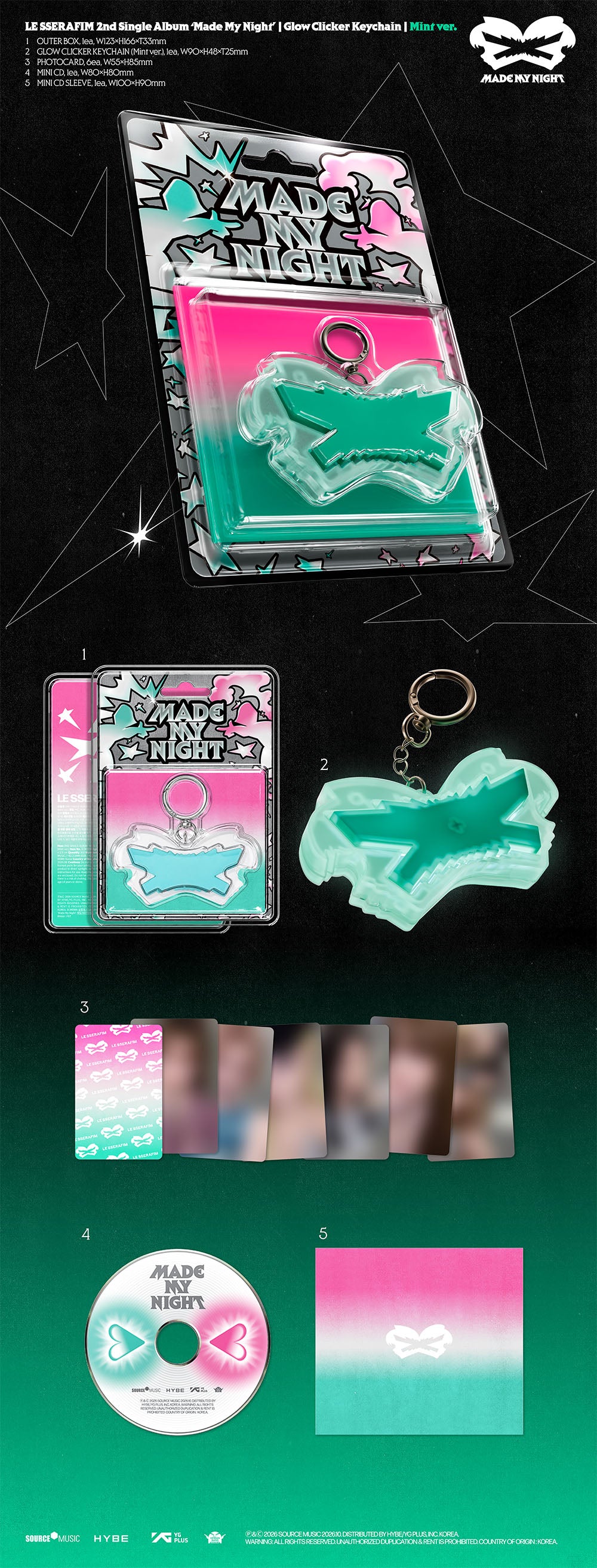 [PRE-ORDER] LE SSERAFIM - Made My Night [2nd Single Album - Glow Clicker Keychain Ver.] gallery image 1