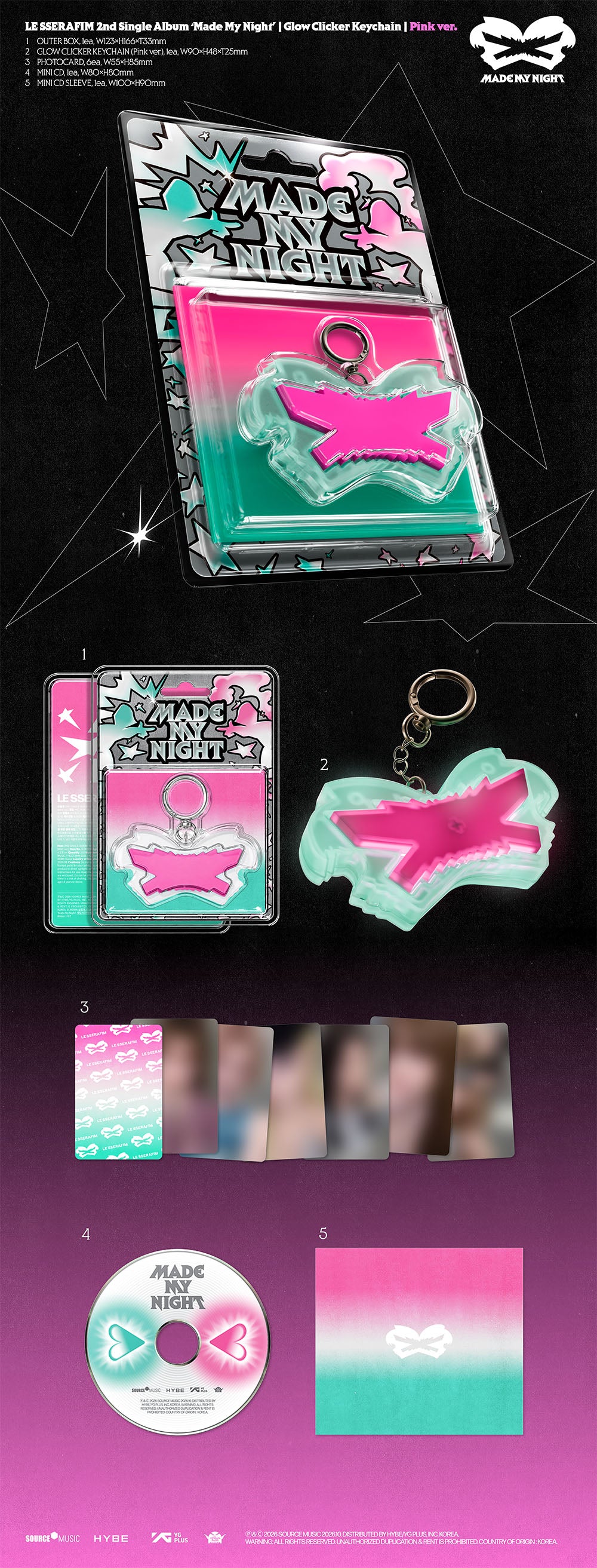 [PRE-ORDER] LE SSERAFIM - Made My Night [2nd Single Album - Glow Clicker Keychain Ver.] gallery image 2