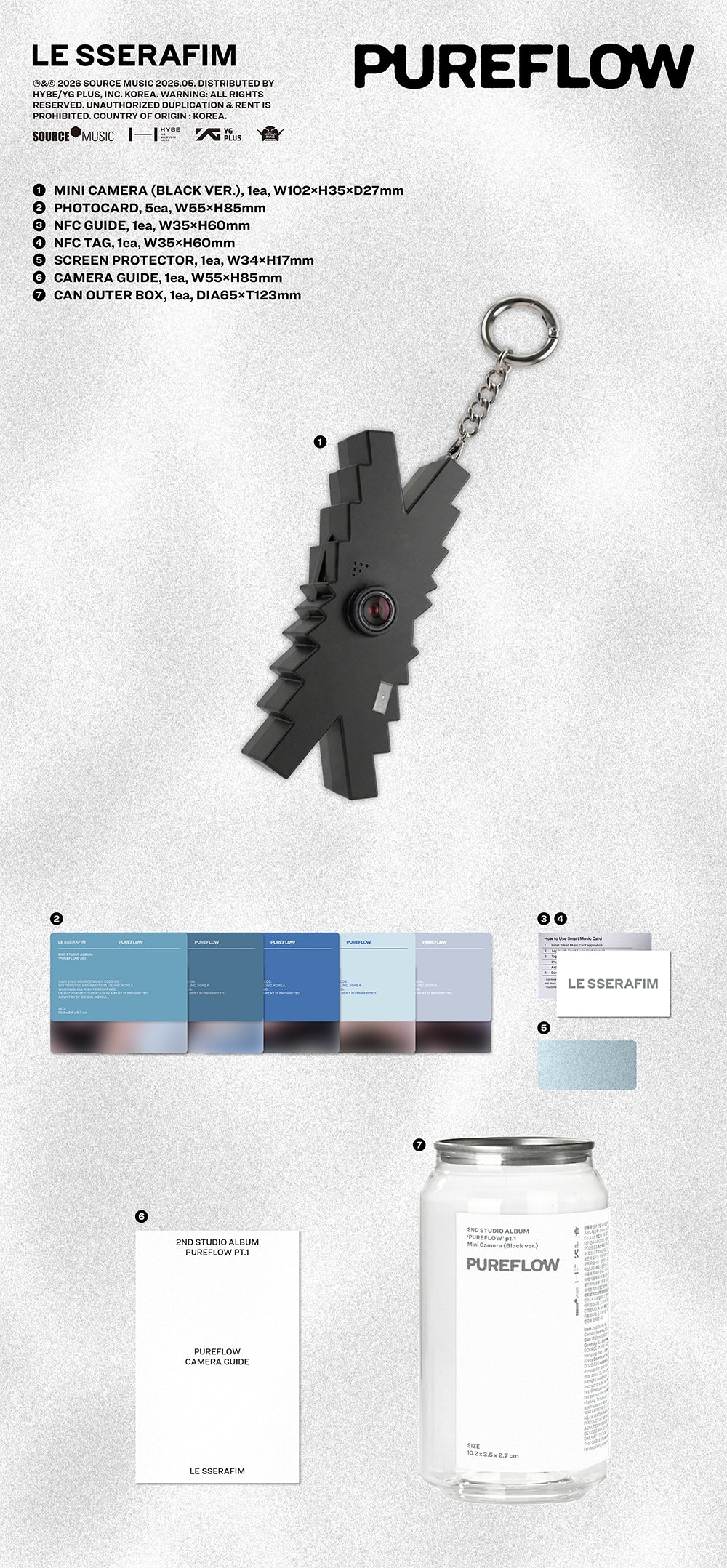 LE SSERAFIM - PUREFLOW pt.1 [2nd Album - Mini Camera Black Ver.]