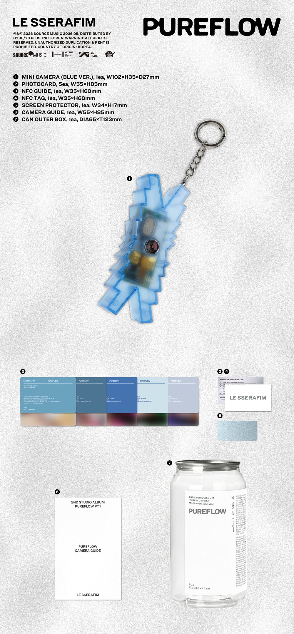 LE SSERAFIM - PUREFLOW pt.1 [2nd Album - Mini Camera Blue Ver.]