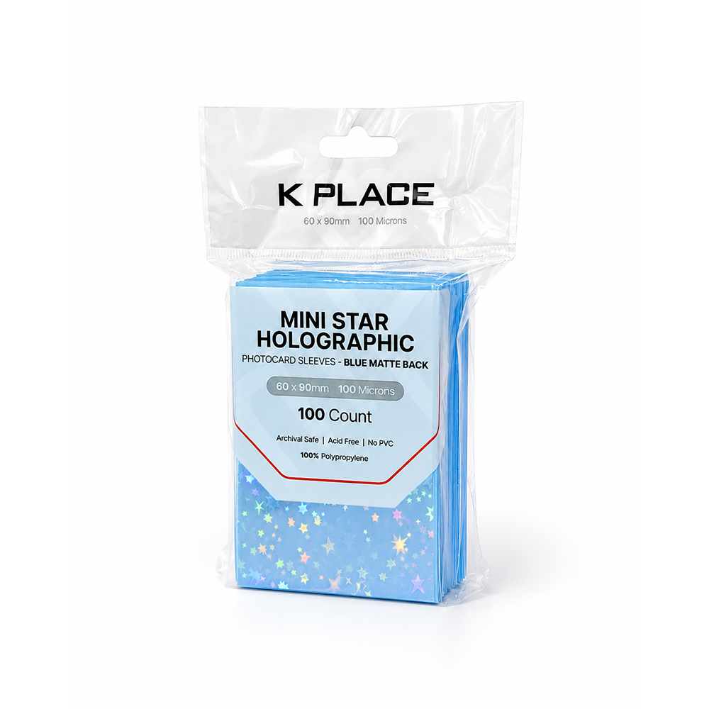 Mini Star Holographic Photocard Sleeves Blue Matte Back 60 × 90mm 100 Microns 100 Count - Main Image