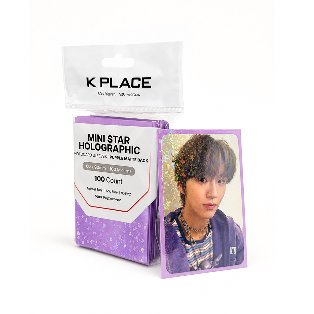 Mini Star Holographic Photocard Sleeves Purple Matte Back 60 × 90mm 100 Microns 100 Count - Main Image 3