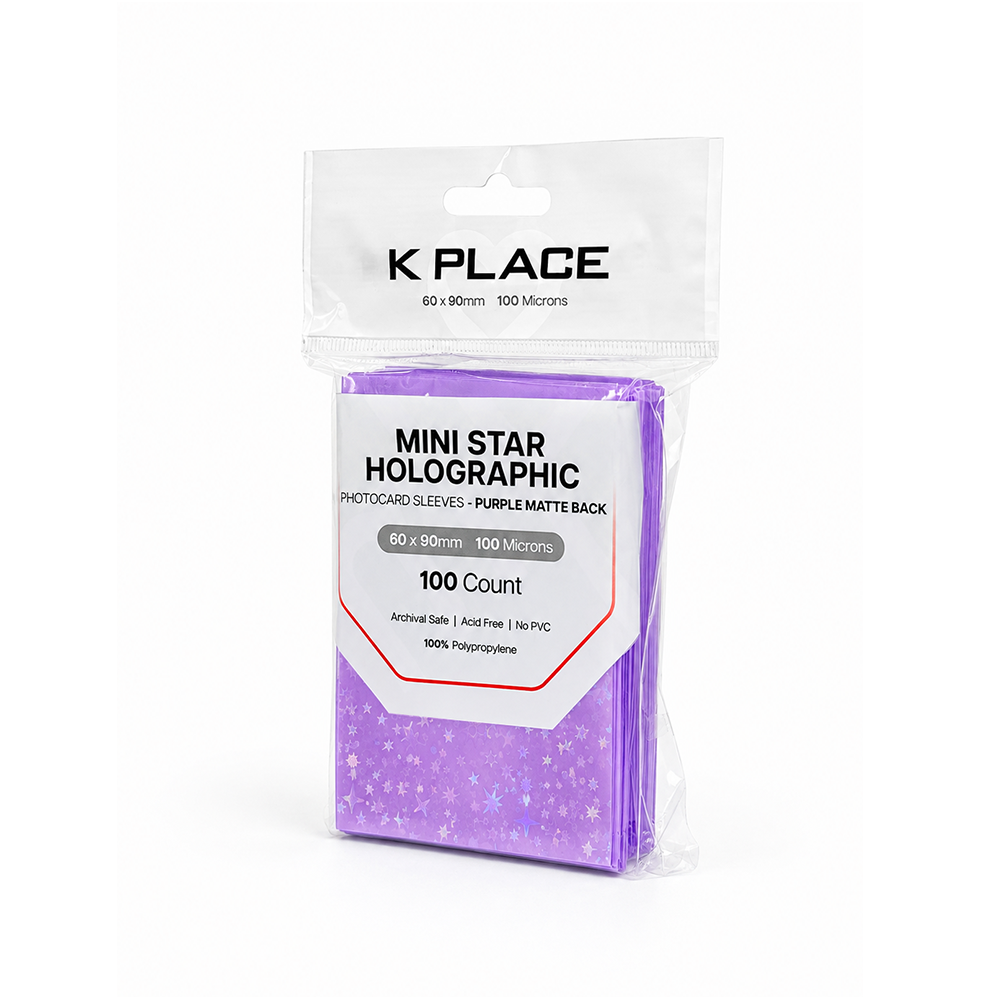 Mini Star Holographic Photocard Sleeves Purple Matte Back 60 × 90mm 100 Microns 100 Count - Main Image