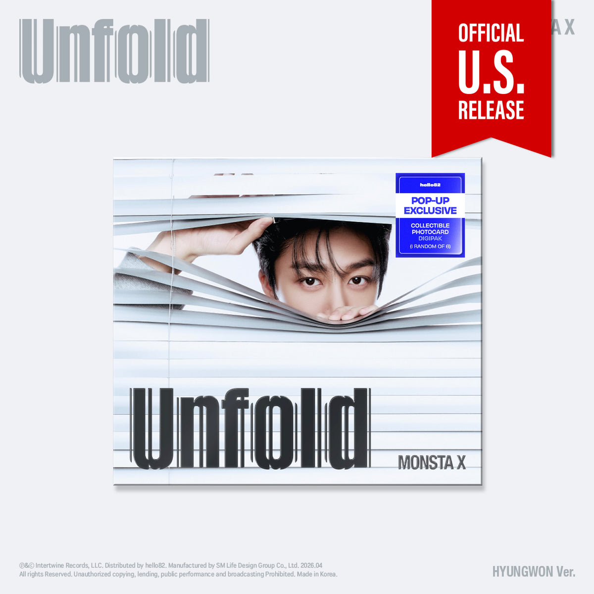 MONSTA X Unfold 3rd English Album Member Digipack POP-UP Exclusive Ver - HYUNGWON Ver - Main Image