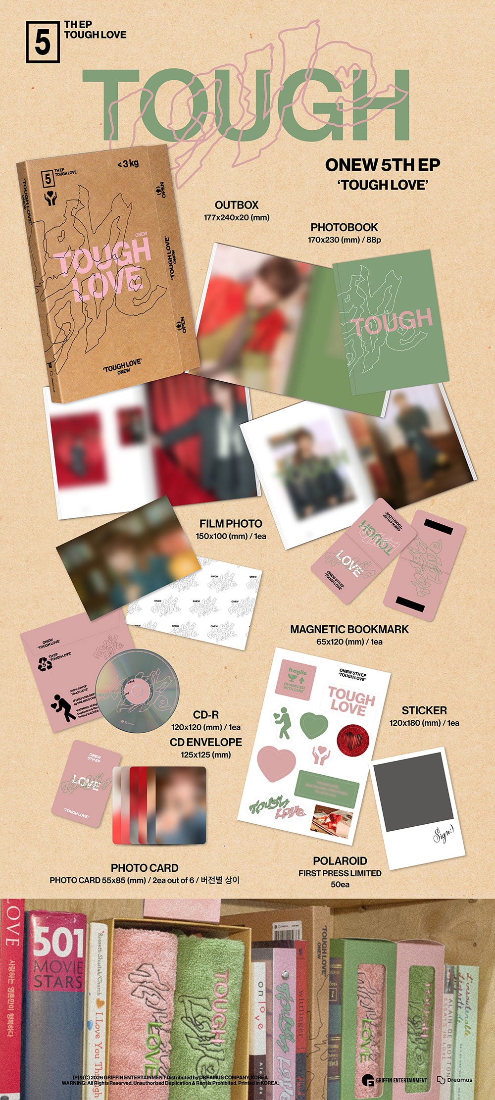 Onew TOUGH LOVE アルバム フォトカード付き ONEW - TOUGH LOVE [5th Mini Album - BOOK Ver.] - K PLACE