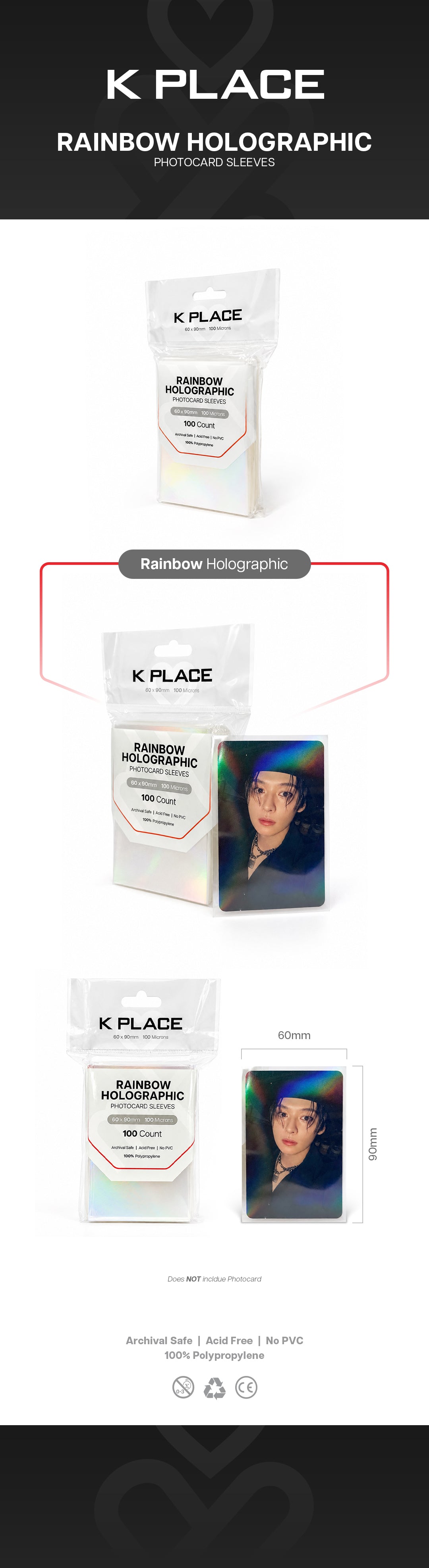 Rainbow Holographic Photocard Sleeves, 60 × 90mm, 100 Microns [100 Count] gallery image 1