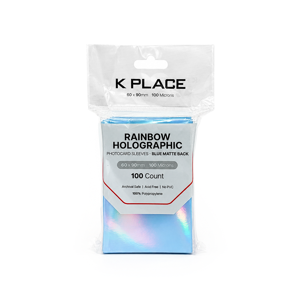 Rainbow Holographic Photocard Sleeves Blue Matte Back 60 × 90mm 100 Microns 100 Count - Main Image 2