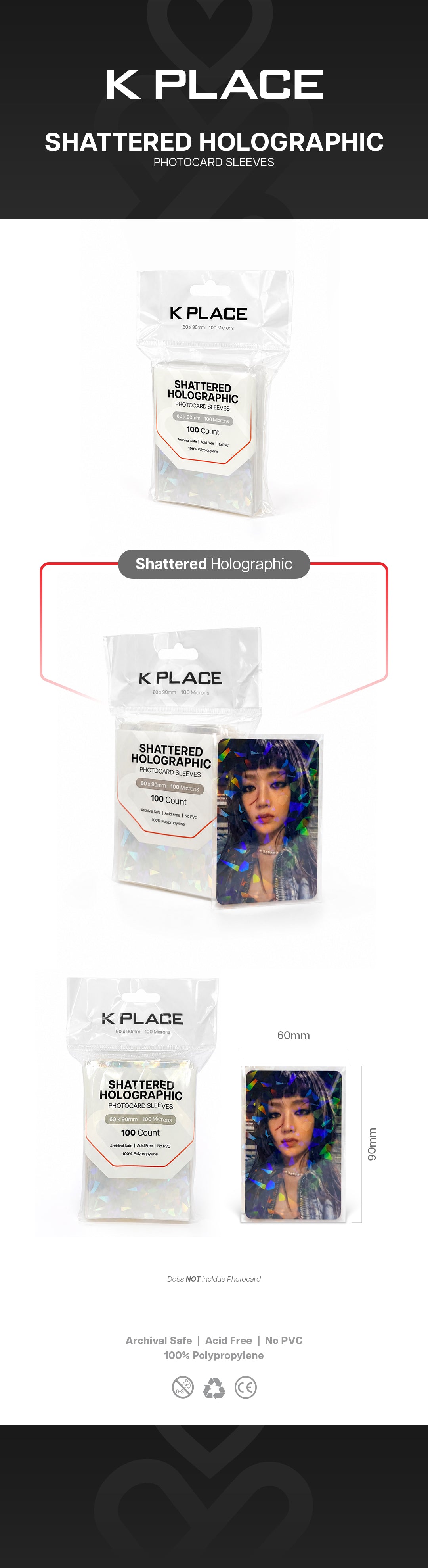 Shattered Holographic Photocard Sleeves, 60 × 90mm, 100 Microns [100 Count] gallery image 1