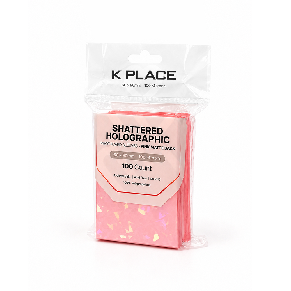 Shattered Holographic Photocard Sleeves Pink Matte Back 60 × 90mm 100 Microns 100 Count - Main Image