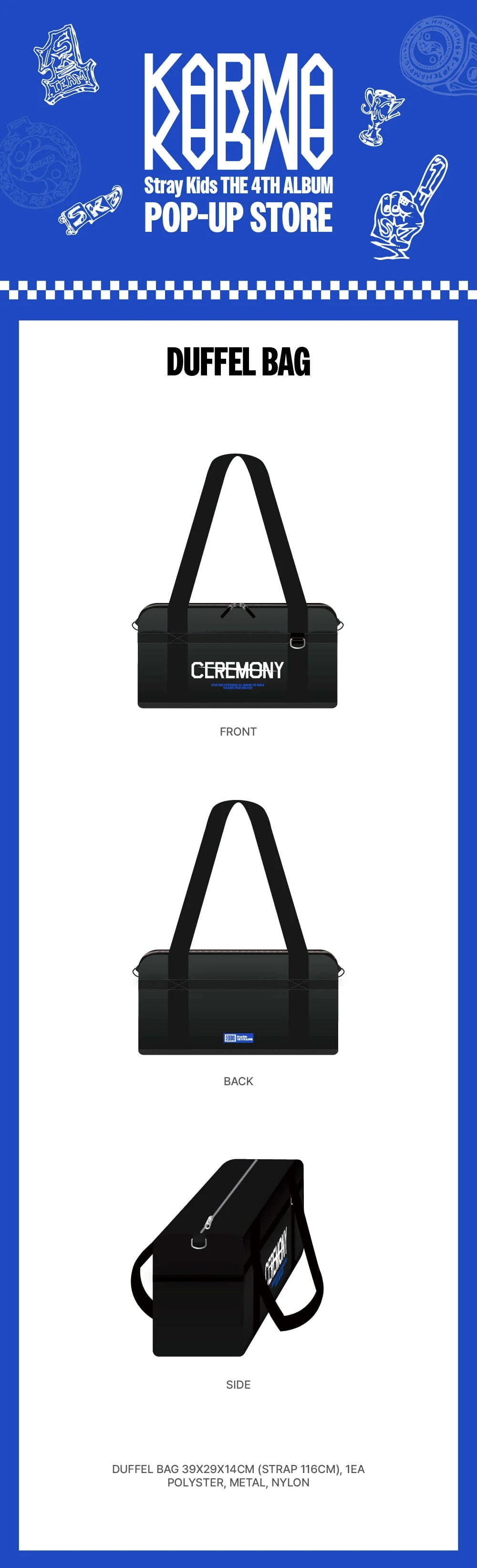 [PRE-ORDER] Stray Kids - Duffel Bag [KARMA POP-UP Store Official MD]