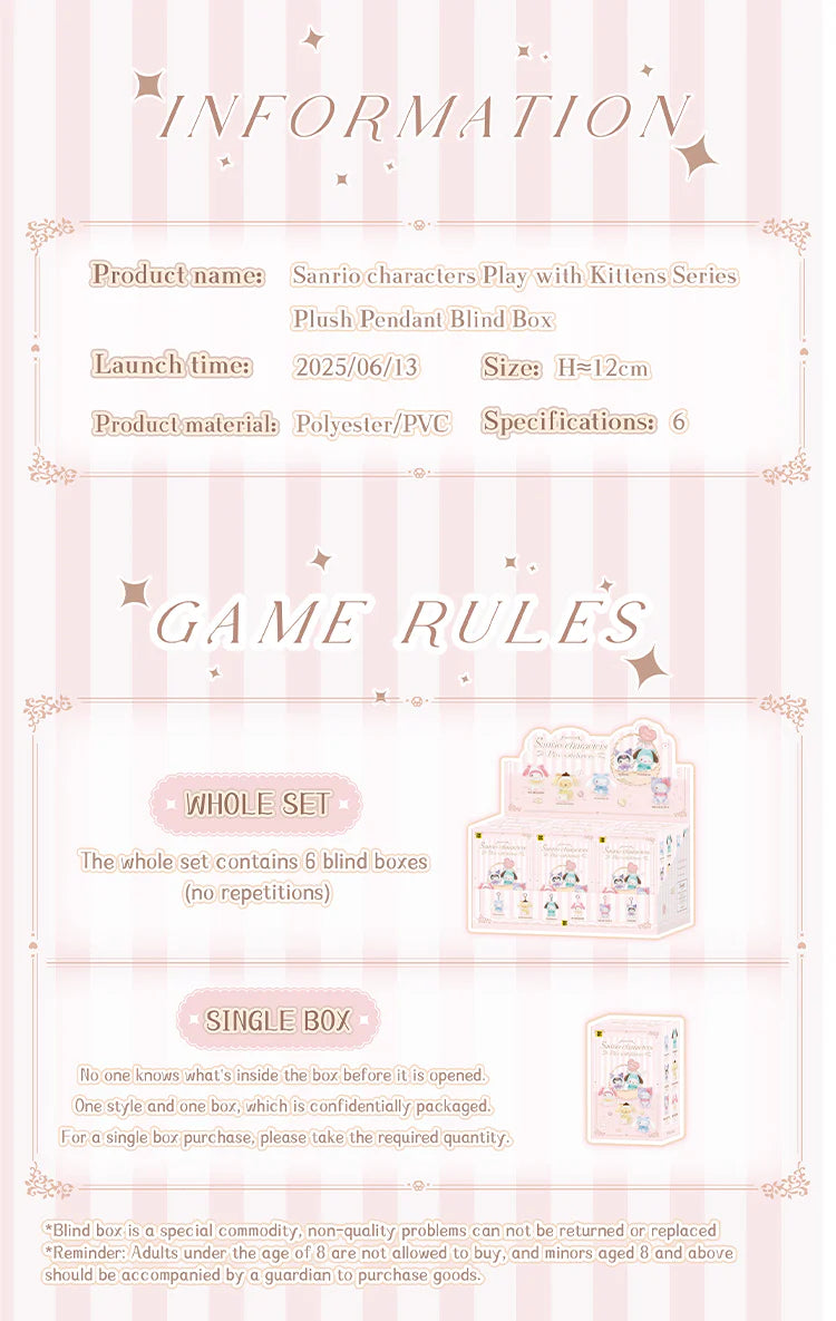 TOPTOY x SANRIO - Play with Kittens Series Plush Keychains Gift Blind Box gallery image 13