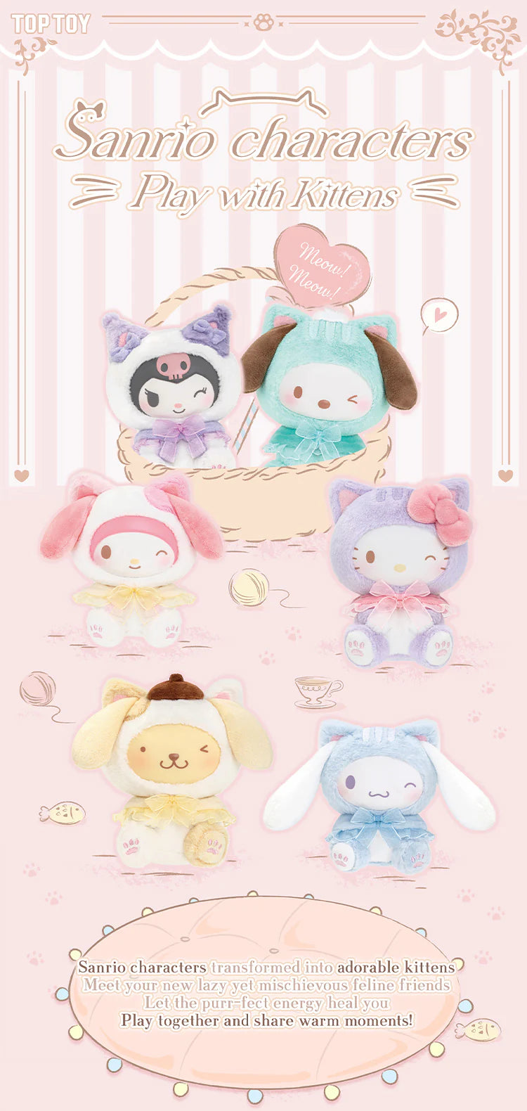 TOPTOY x SANRIO - Play with Kittens Series Plush Keychains Gift Blind Box gallery image 1