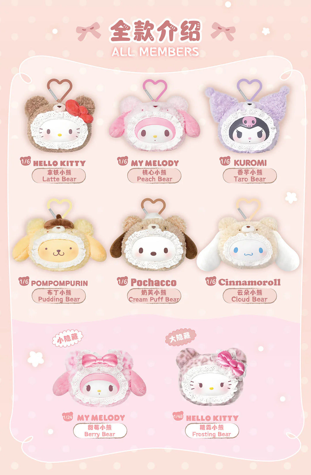 TOPTOY x SANRIO - Fluffy Teddy Bear Plush Keychain Gift Blind Box gallery image 1