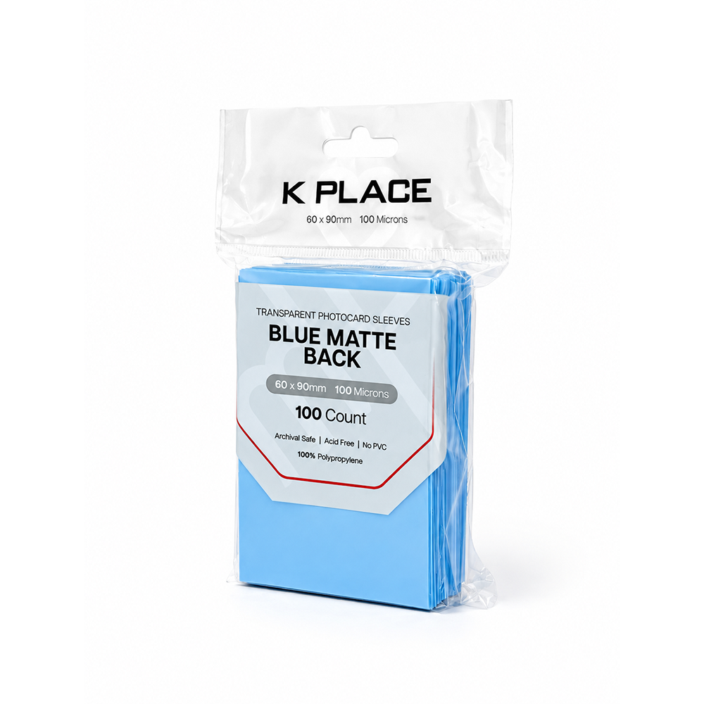 Transparent Photocard Sleeves Blue Matte Back 60 x 90mm 100 Microns 100 Count - Main Image