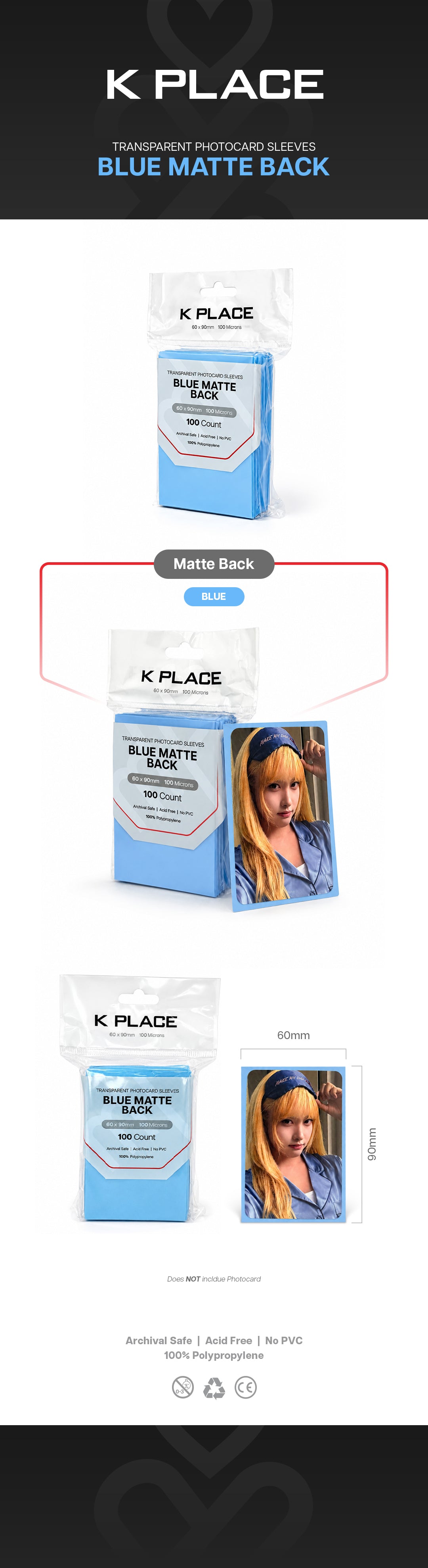 Transparent Photocard Sleeves - Blue Matte Back, 60 x 90mm, 100 Microns [100 Count] gallery image 1