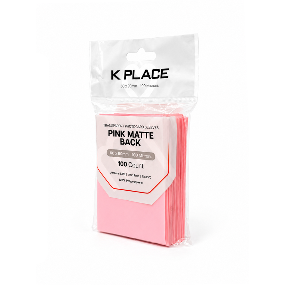 Transparent Photocard Sleeves Pink Matte Back 60 x 90mm 100 Microns 100 Count - Main Image