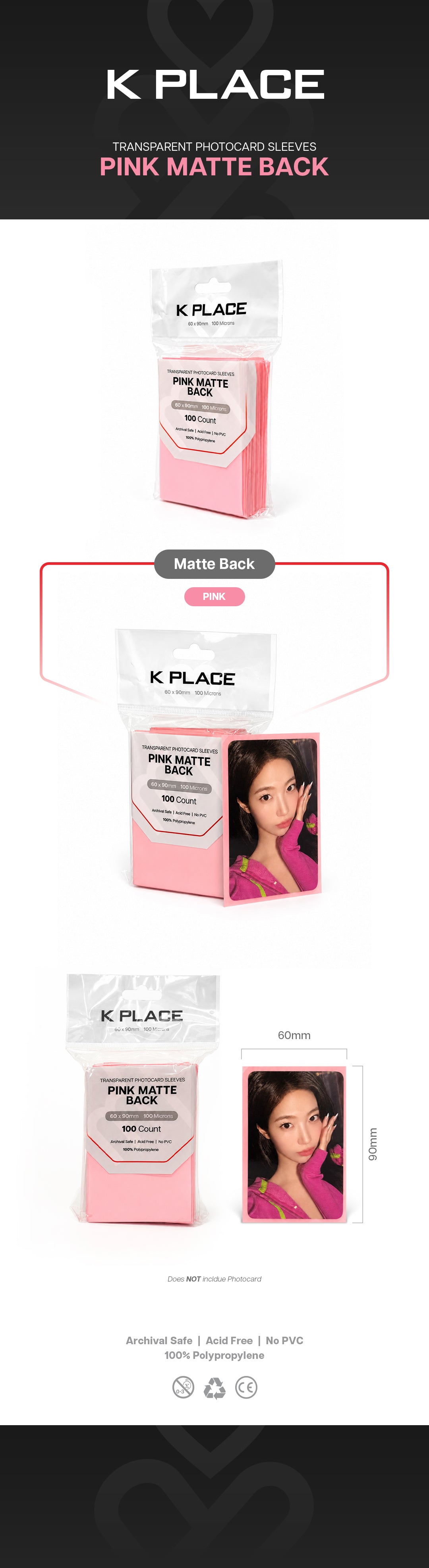 Transparent Photocard Sleeves - Pink Matte Back, 60 x 90mm, 100 Microns [100 Count] gallery image 1
