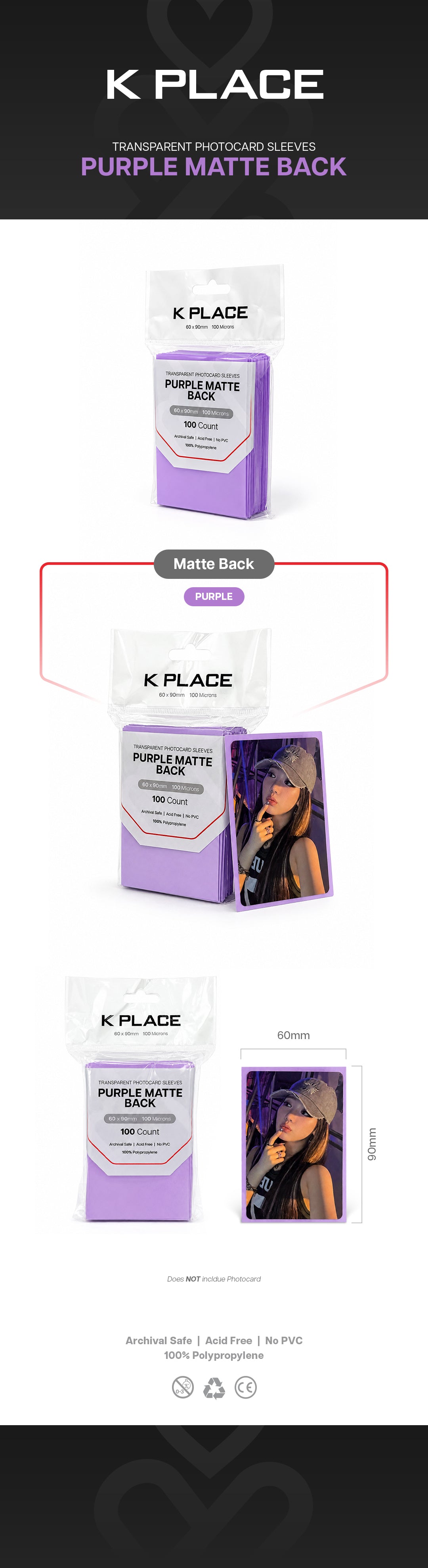 Transparent Photocard Sleeves - Purple Matte Back, 60 x 90mm, 100 Microns [100 Count] gallery image 1