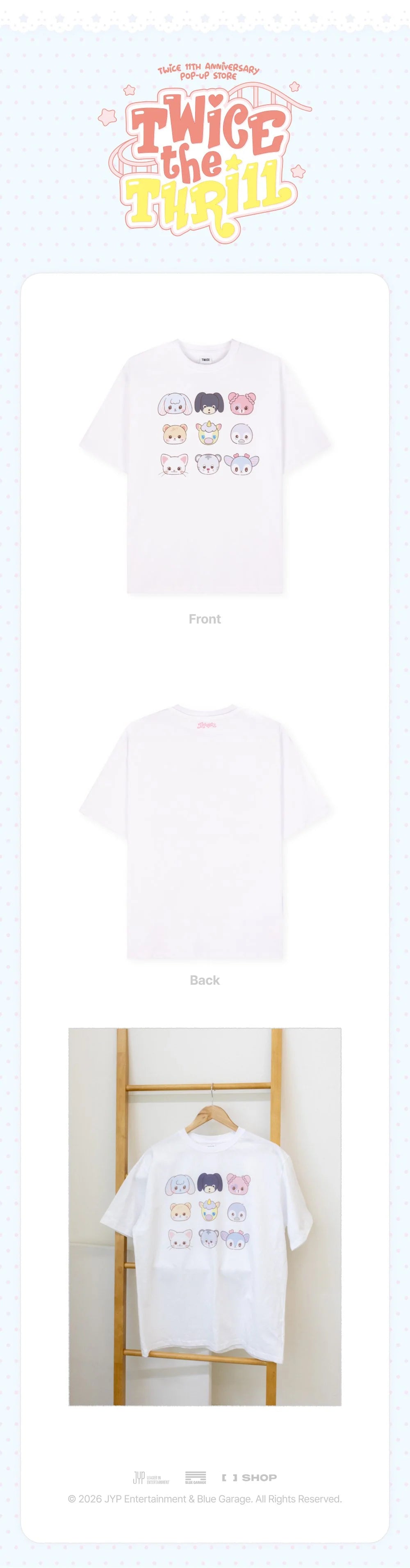 [PRE-ORDER] TWICE - T-Shirt (White) [11th Anniversary 'TWICE the THRILL' POP-UP Official MD] gallery image 1
