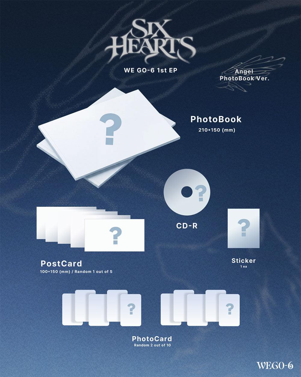 [PRE-ORDER] WE GO-6 - SIX HEARTS [1st Mini Album - Angel Photobook Ver.] gallery image 1