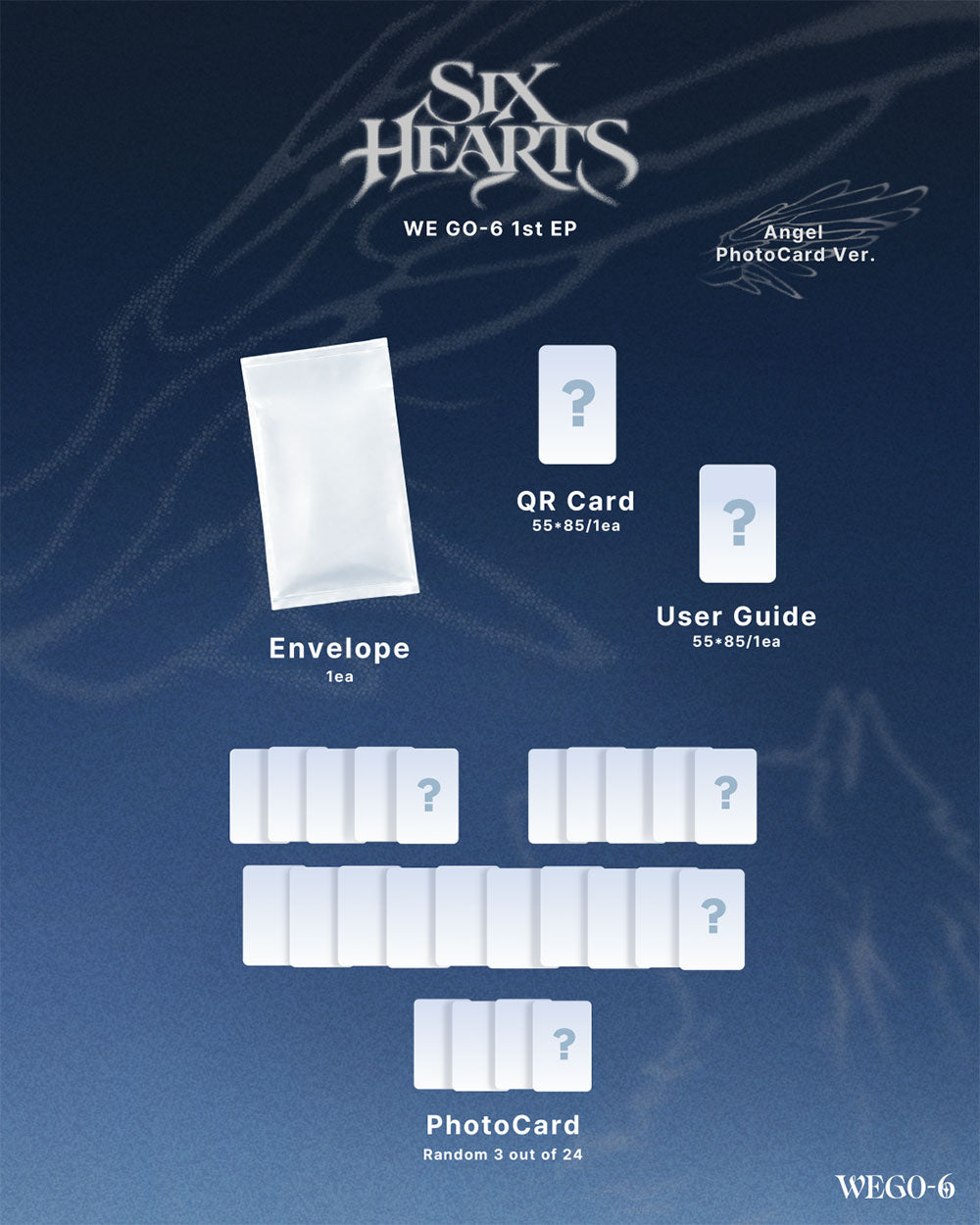 [PRE-ORDER] WE GO-6 - SIX HEARTS [1st Mini Album - Angel Photocard Ver.] gallery image 1