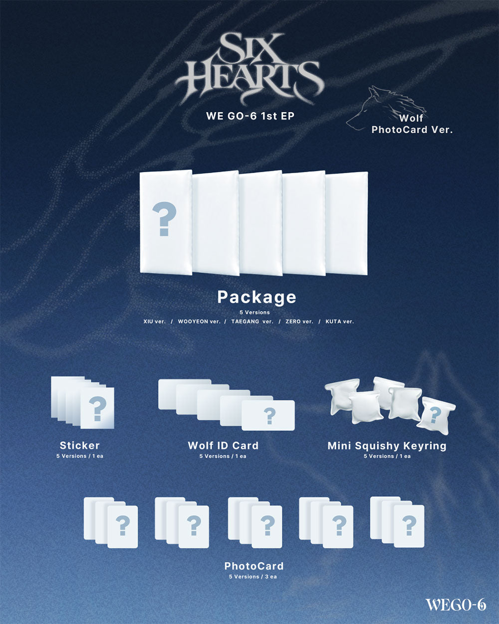 [PRE-ORDER] WE GO-6 - SIX HEARTS [1st Mini Album - Wolf Photocard Ver.] gallery image 1